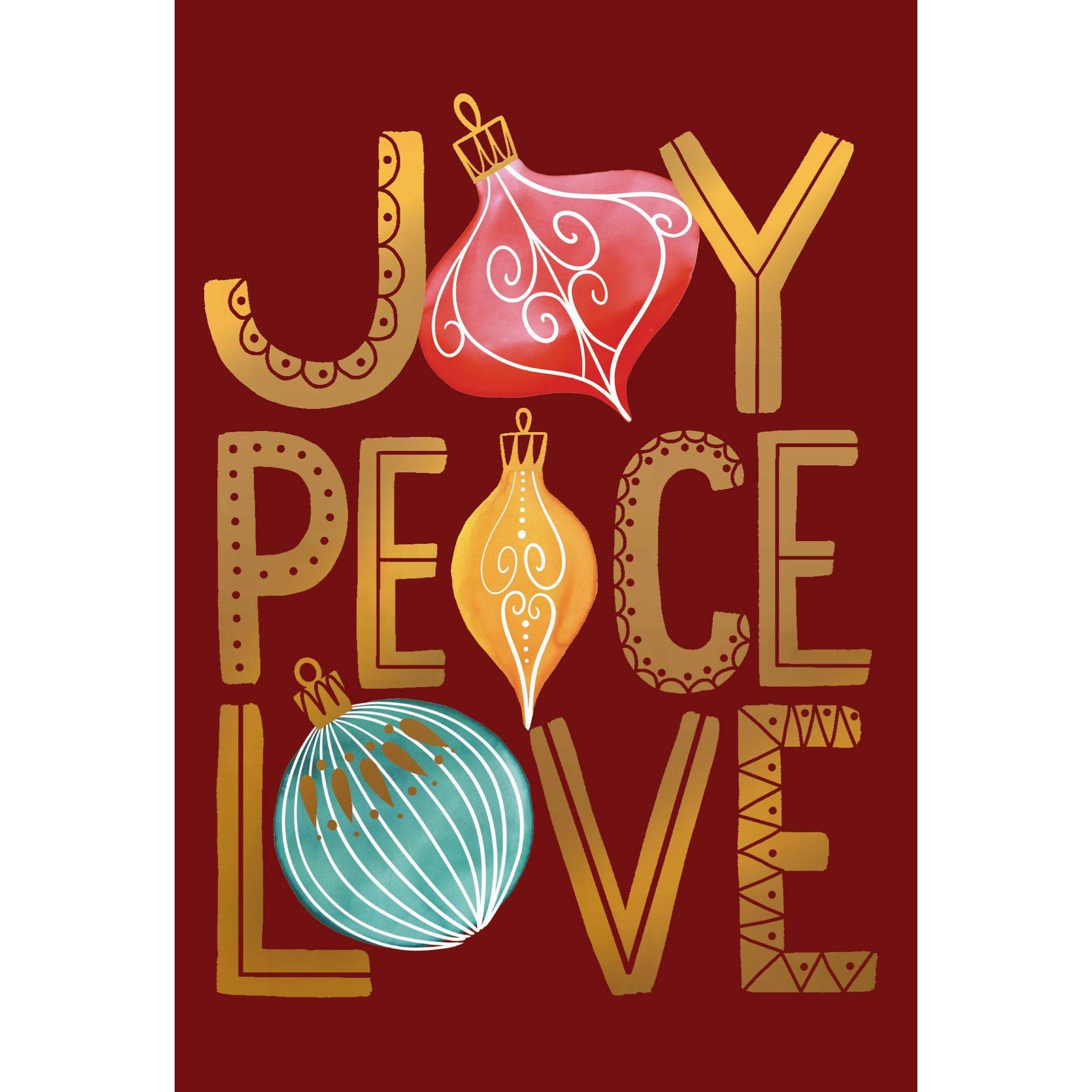 Joy Peace Love Christmas card by Pictura featuring festive holiday design with seasonal symbols and elegant typography.